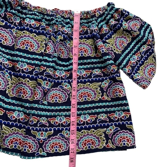 Aqua On/Off-Shoulder Navy w/Floral All-Over Embroidery Colorful Top/Shirt S - Picture 6 of 7